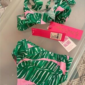 Lily Pulitzer girls 2 Leafy Green and Pink Kids Swim Set nwt